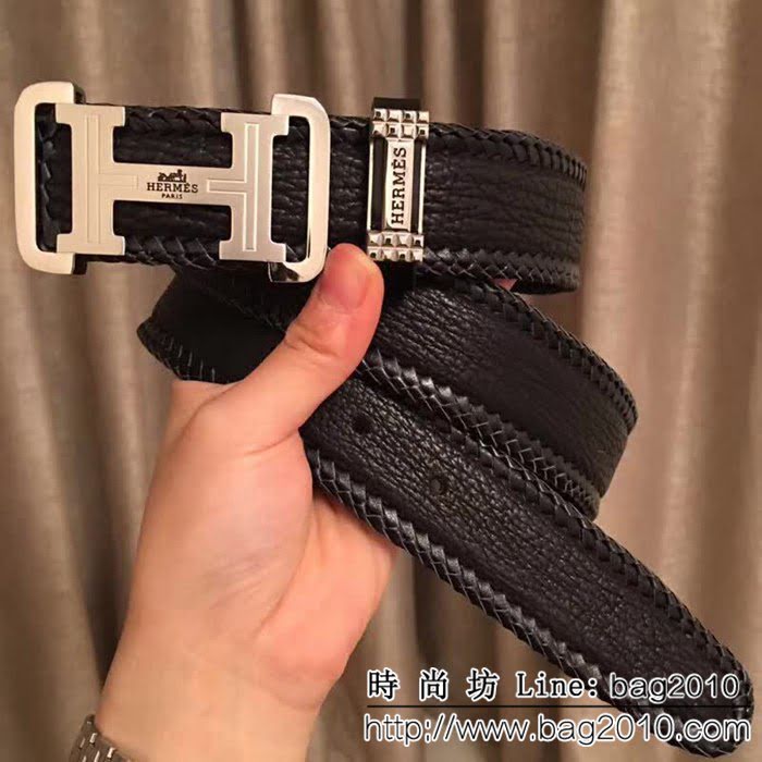 愛馬仕HERMES 太平洋深海鯊魚皮 鑲鑽貓眼石高端男士皮帶 HHG1154